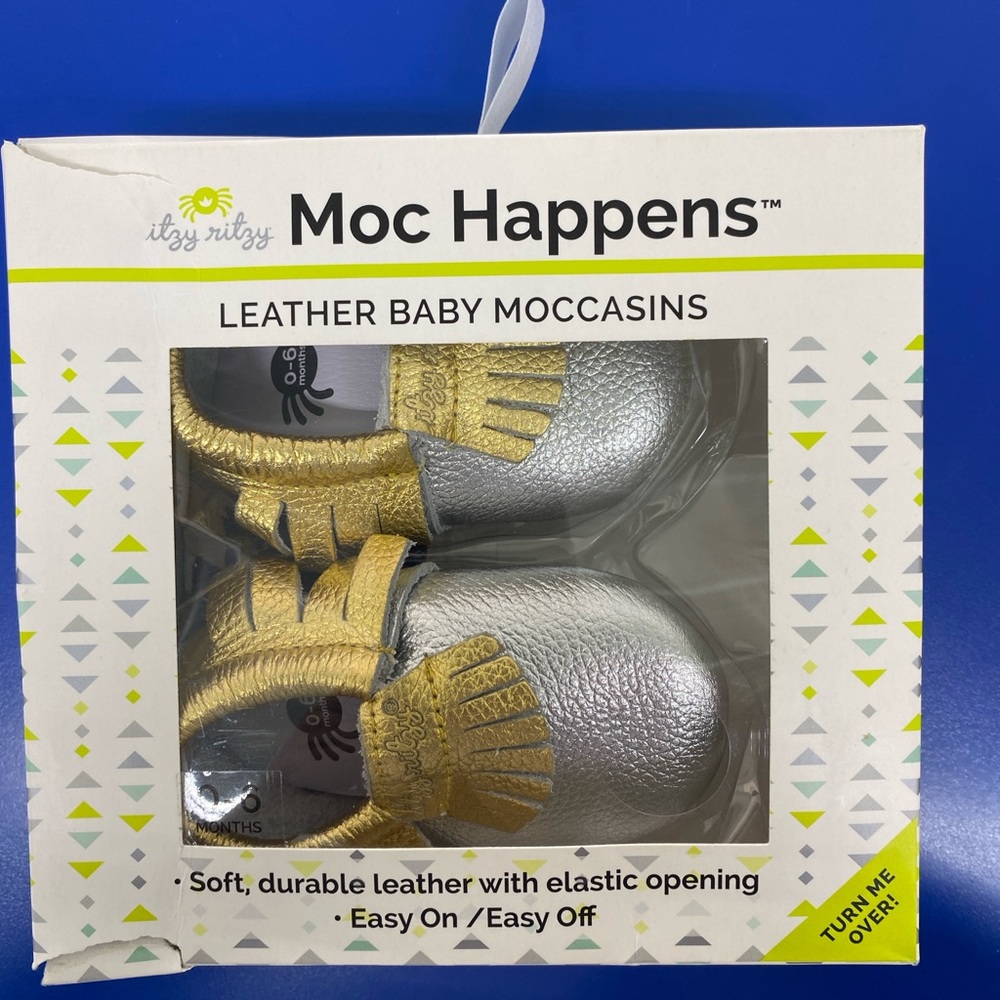 Itzy Ritzy Metallic silver and gold Baby Moccasins